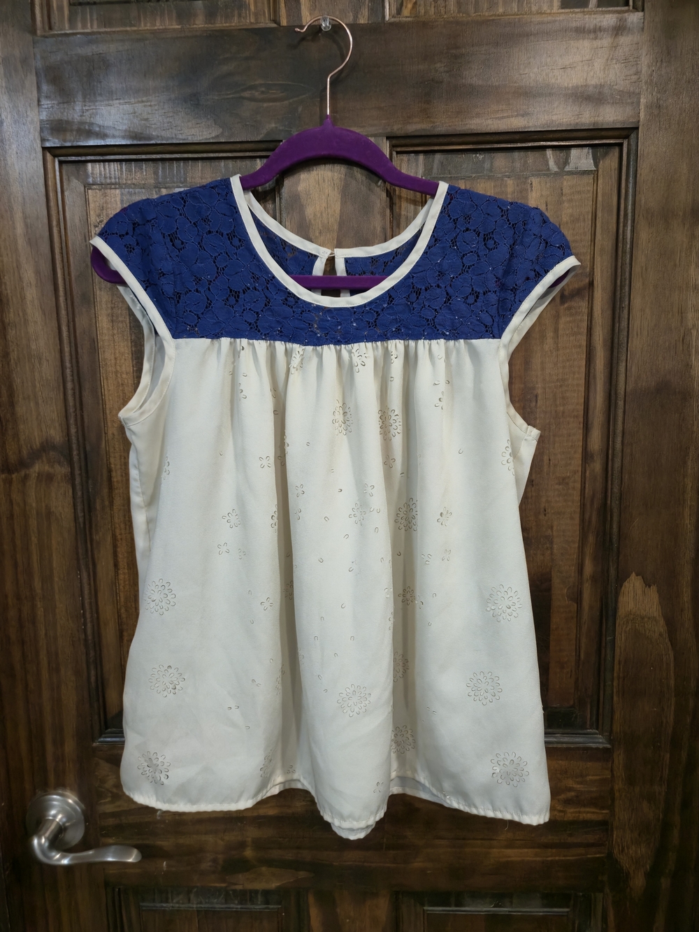 Vera Wang Navy Lace and Cream Eyelet Girls Top